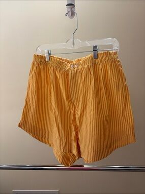 Free People Yellow Striped Elastic Waist Shorts